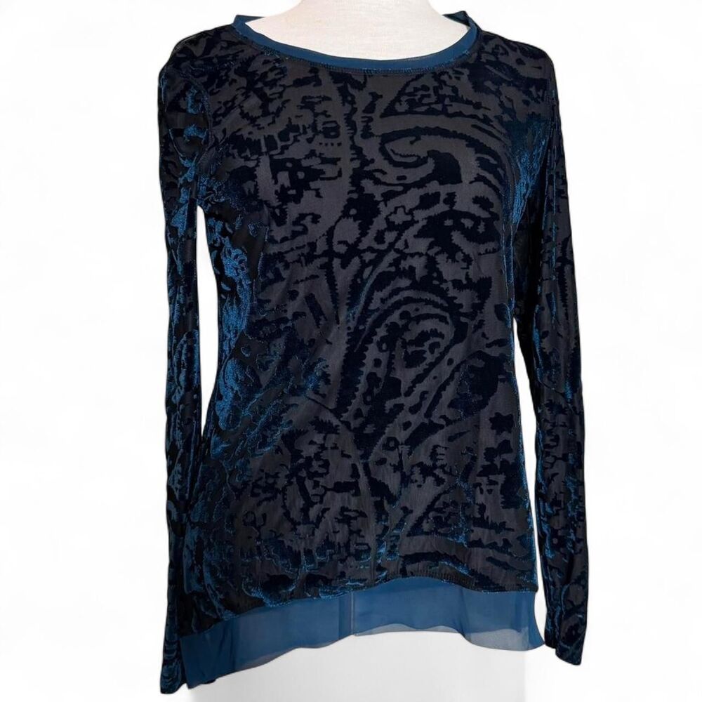 Simply Vera Vera Wang sheer blue velvet burnout long sleeve layering top Size M